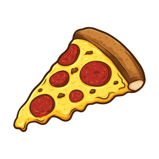 Vector illustration of Slice of Melted Cheese Pepperoni Pizza