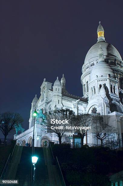 Basilicabazyliki Sacre Coeur W Nocy Paryż - zdjęcia stockowe i więcej obrazów Architektura - Architektura, Bazylika, Bazylika Sacré-Cœur