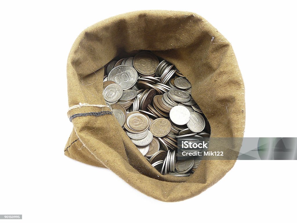 Monedas en la bolsa de dinero - Foto de stock de Actividades bancarias libre de derechos