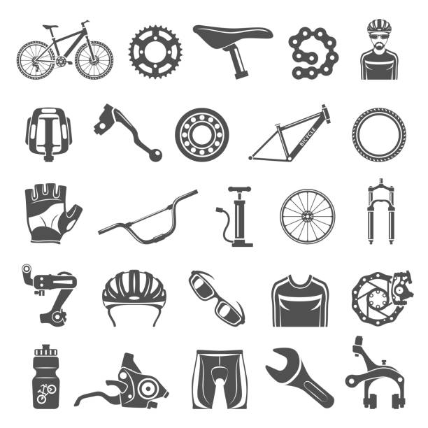 Black Icons - Bicycle Parts vector art illustration