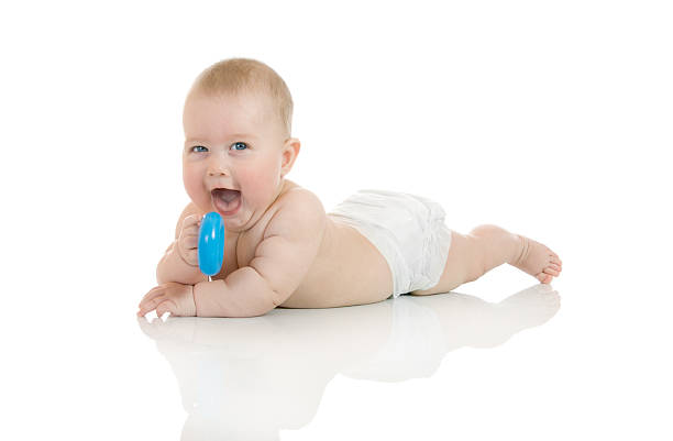 istock Small laying baby with toy 90152233