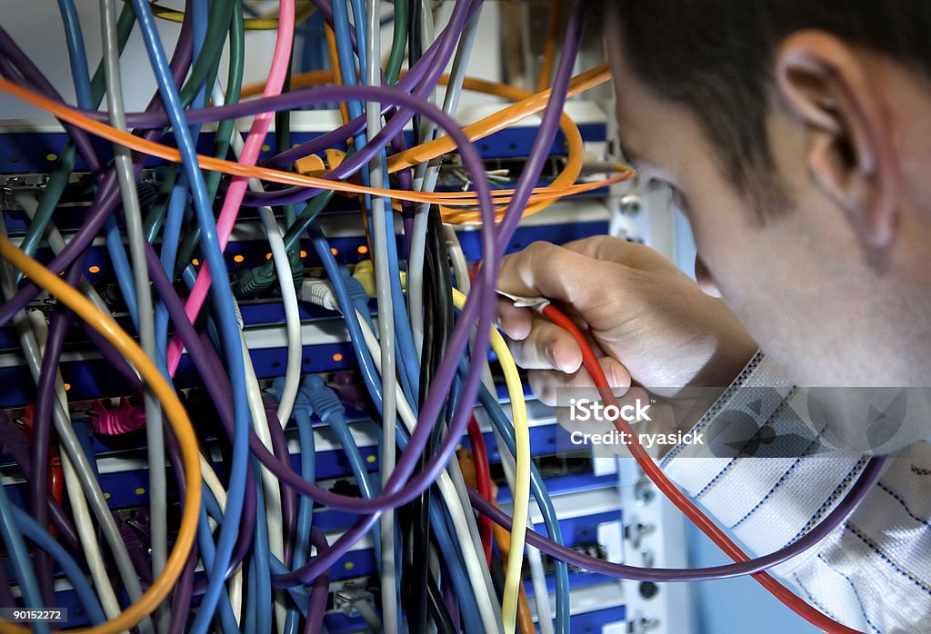 IT Technician With Server Cables  Cable Stock Photo