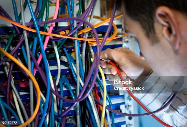 It Technician With Server Cables Stock Photo - Download Image Now - Cable, Student, Network Security