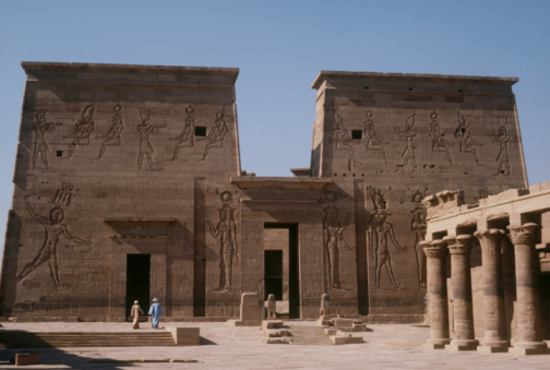 Outside Entrance Court Of Ancient Egyptian Dendera Temple Egypt.