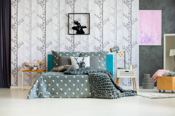 istock Forest wallpaper in bedroom 901530584