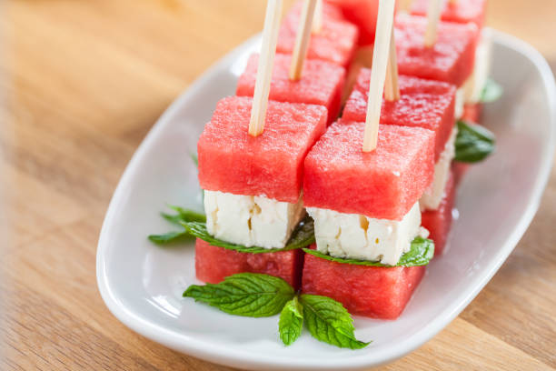 istock Watermelon white cheese feta skewer 901538004