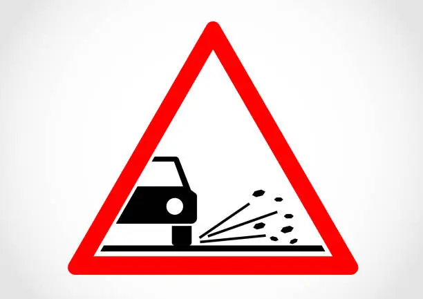 Vector illustration of Loose chippings sign