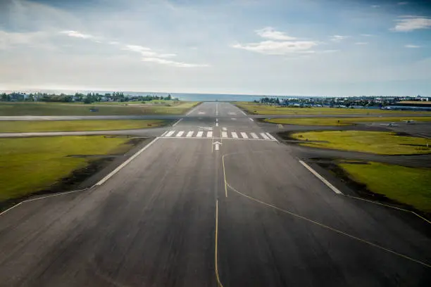 Airport runway in Keflavík International Airport in Iceland.