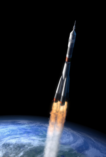 3d illustration of rocket leaving terrestrial gravitation