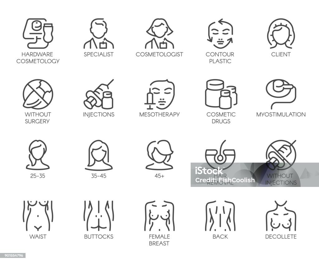 Cosmetology line icons. 20 outline labels isolated on white. Beauty therapy, healthcare, wellness linear symbols Cosmetology line icons. Big set of 20 outline pictograms isolated on white background. Beauty therapy, bodycare, healthcare, wellness treatment linear symbols. Graphic signs. Vector illustration Icon Symbol stock vector