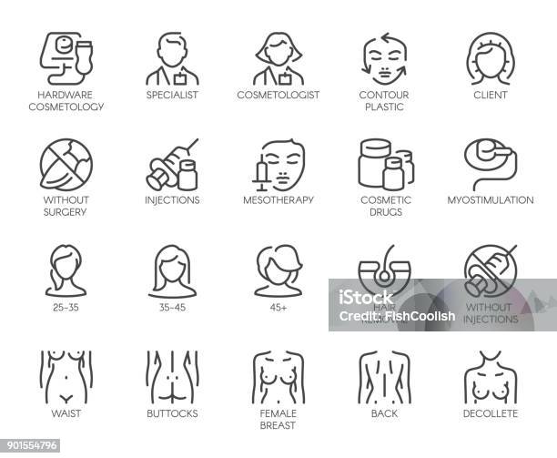 Cosmetology Line Icons 20 Outline Labels Isolated On White Beauty Therapy Healthcare Wellness Linear Symbols Stock Illustration - Download Image Now