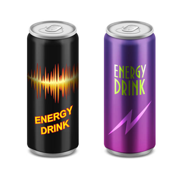 dwie aluminiowe puszki napoju energetycznego. - drink energy drink can isolated stock illustrations