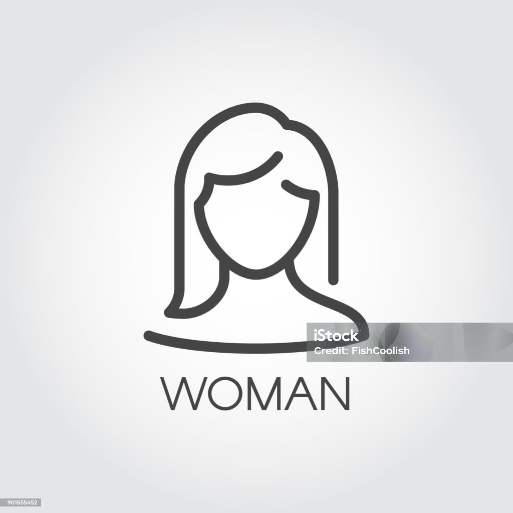 Abstract portrait of woman linear icon. Cosmetology, female avatar or user concept Abstract portrait of woman linear icon. Cosmetology, female avatar or user concept. Silhouette of human portrait with straight hair. Simplicity illustration in outline style. Vector graphic label Women stock vector