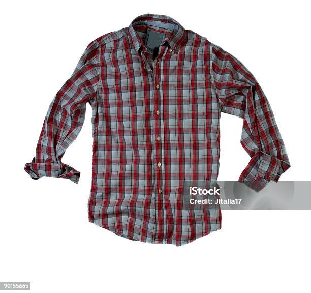 Rojo Y Gris Camisa A Cuadros Con Mangas Arremangadasfondo Blanco Foto de stock y más banco de imágenes de Adulto