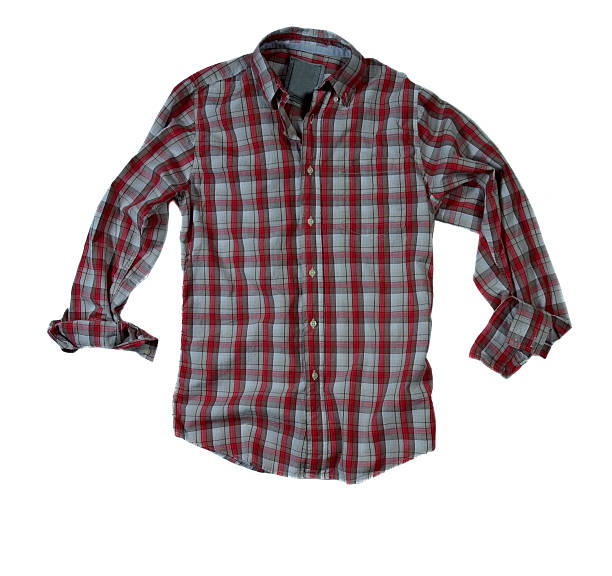 istock Red and Grey Plaid Shirt With Rolled-Sleeves - White Background 90155665