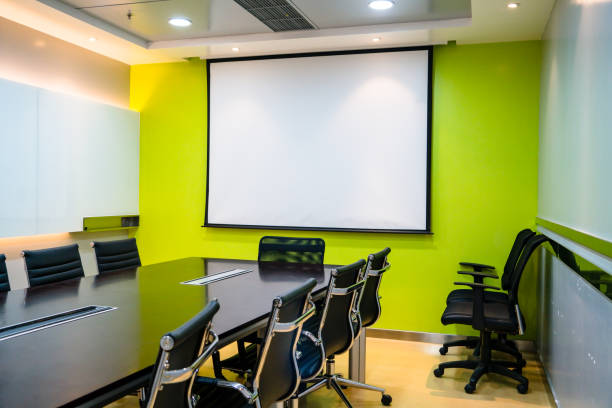 istock the blank display/projector display in the business meeting room 901558072