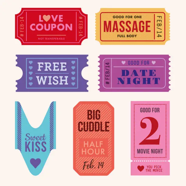 Vector illustration of Set of Valentine's Day Tickets and Coupon.