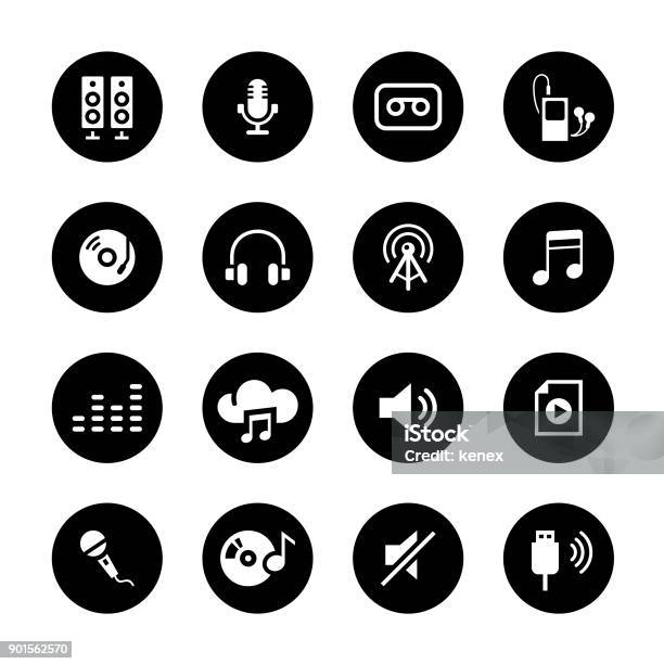 Audio Circle Icons Set Stock Illustration - Download Image Now - MP3 Player, Icon Symbol, Music