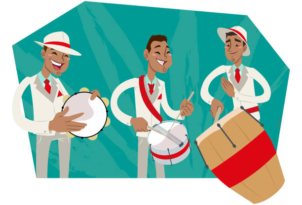 Samba school drums Samba school battery starting carnival samba dancing stock illustrations