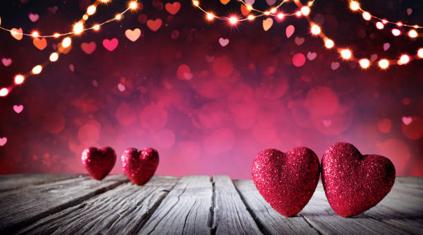 istock Valentines Day Decoration - Valentines Card - Two Hearts On Table 901570684