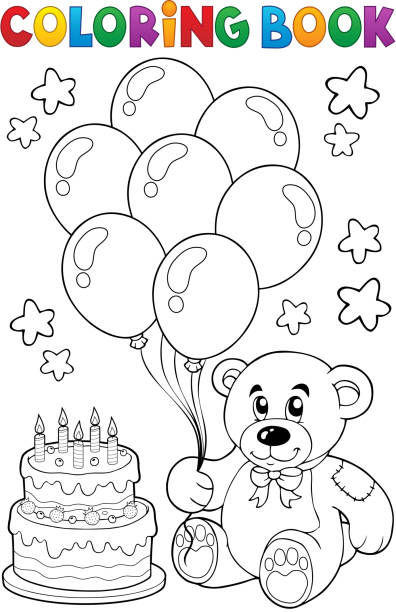 Coloring book teddy bear theme 4 vector art illustration