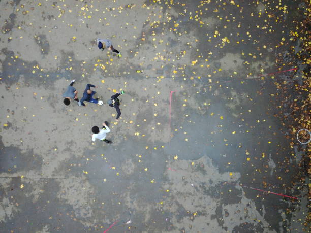 Directly above shot of player dribbling ball