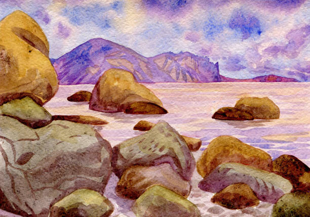 istock Beautiful evening seascape. Watercolor painting 901583312