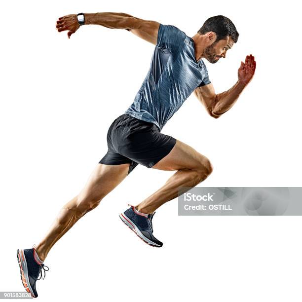 Mannläuferjogger Laufen Joggen Isoliert Schatten Stockfoto und mehr Bilder von Weißer Hintergrund - Weißer Hintergrund, Athlet, Rennen - Körperliche Aktivität