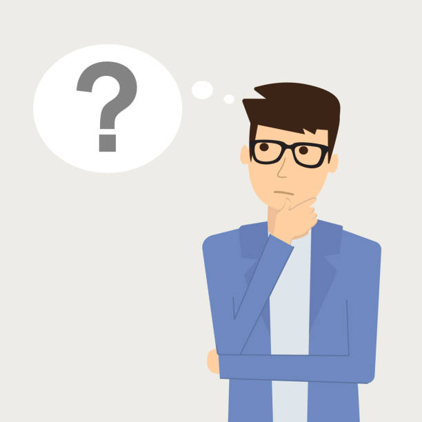 Businessman is thinking. Businessman is thinking. Question mark. Vector illustration cartoon of conclusion stock illustrations