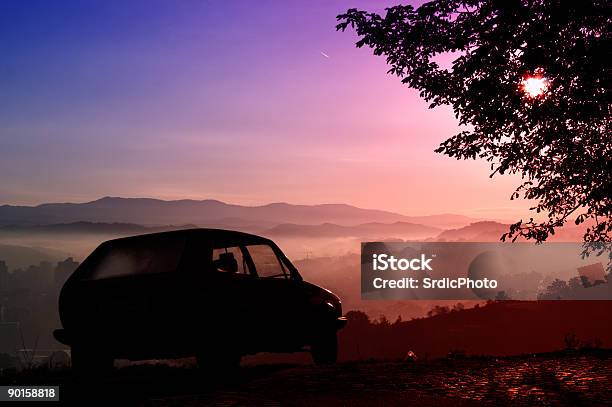 Old Car And Sunrise Stock Photo - Download Image Now - Car, Gazebo, Hill