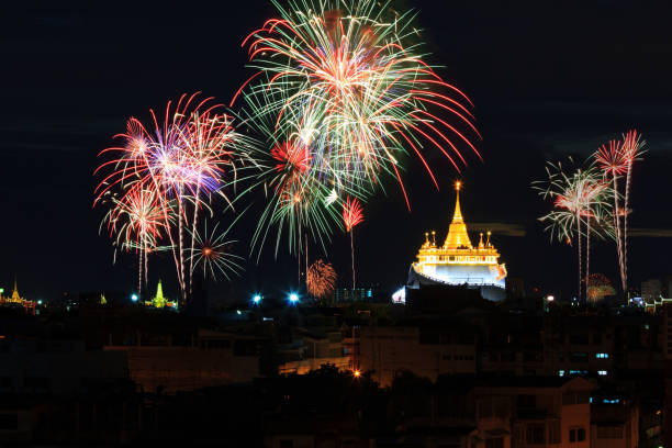 istock firework at golden pagoda / firework at Wat saket 901592052