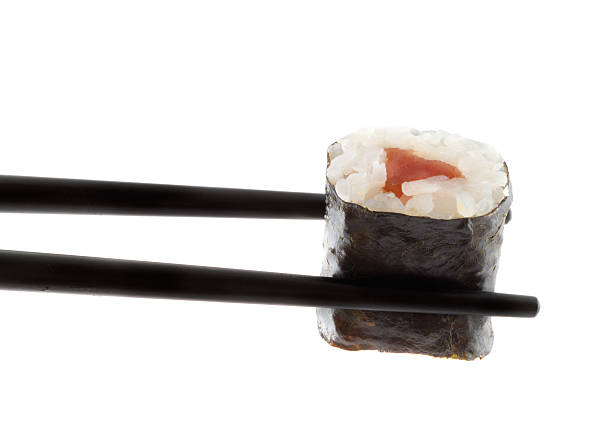istock Sushi with chopsticks shot on white 90159245