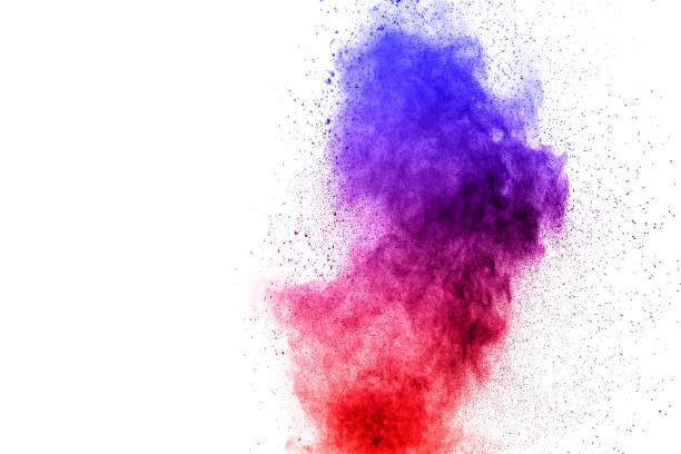 istock abstract blue-red dust explosion on  white background. abstract blue-red powder splattered on white  background, Freeze motion of blue-red powder exploding. 901594716