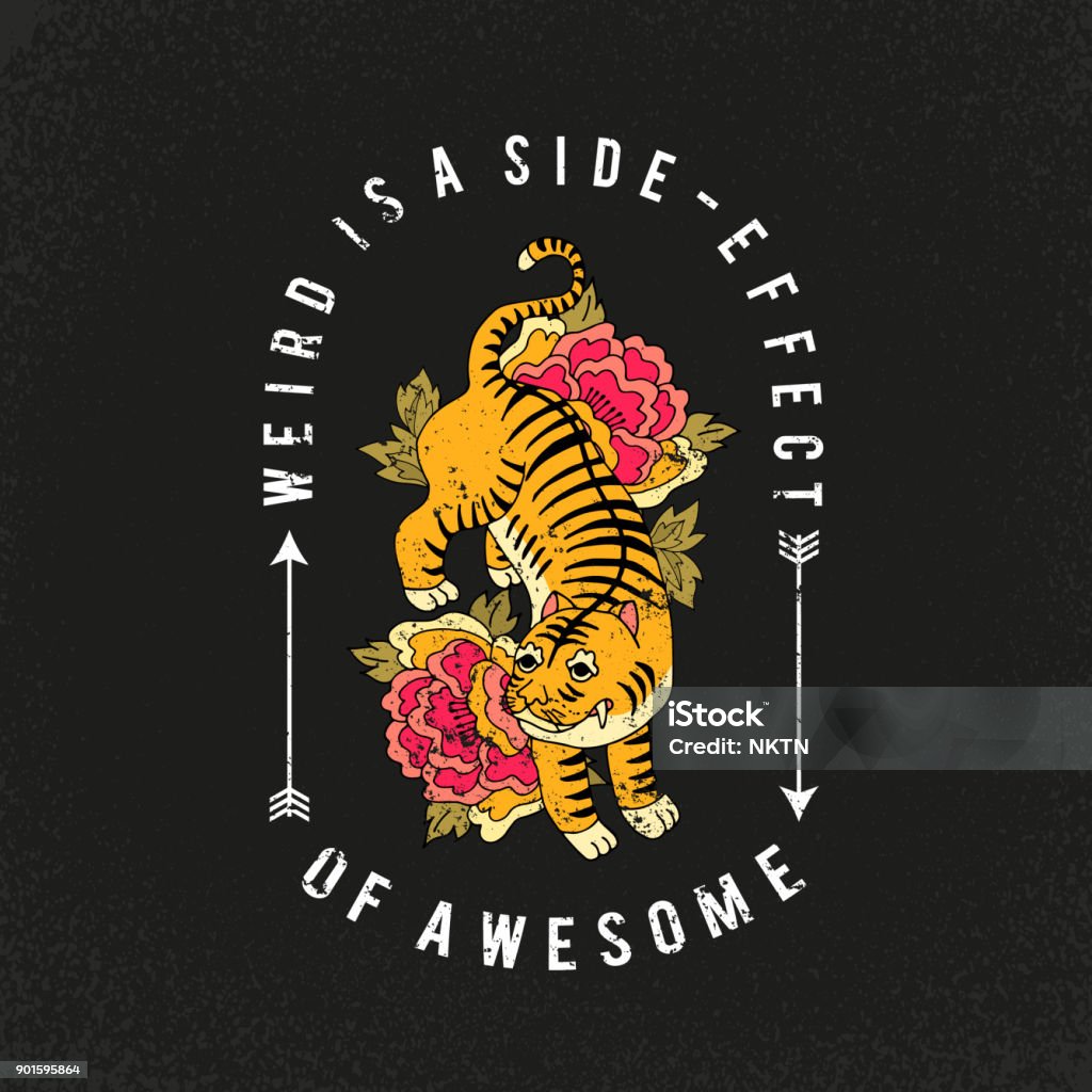 Leopard with flowers. Awesome slogan. Typography graphic print, fashion drawing for t-shirt. Vector stickers,print, patches vintage rock style Tattoo stock vector