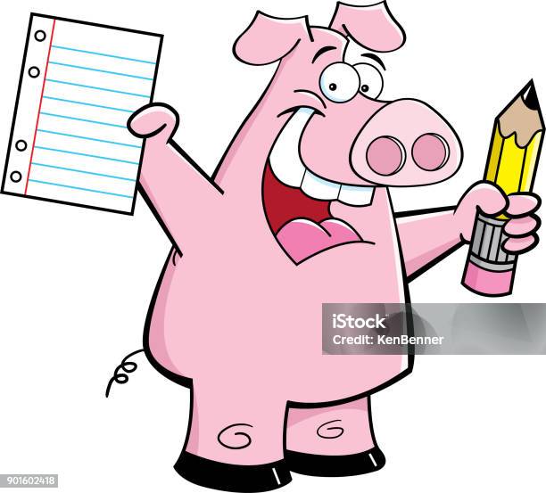 Ilustración de Cerdo De Dibujos Animados Sosteniendo Un Lápiz Y Un Papel y  más Vectores Libres de Derechos de Lápiz - iStock
