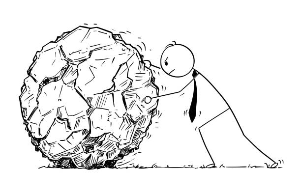 Conceptual Cartoon Of Businessman Rolling Large Rock Stock Illustration - Download Image Now - iStock Conceptual Cartoon Of Businessman Rolling Large Rock Stock Illustration - Download Image Now - iStock