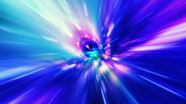 istock Interstellar, time travel and hyper jump in space. Flying through wormhole tunnel or abstract energy vortex. Singularity, gravitational waves and spacetime concept. 901621092