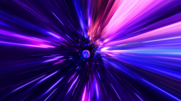 istock Interstellar, time travel and hyper jump in space. Flying through wormhole tunnel or abstract energy vortex. Singularity, gravitational waves and spacetime concept. 901621108