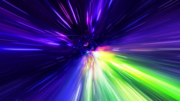 istock Interstellar, time travel and hyper jump in space. Flying through wormhole tunnel or abstract energy vortex. Singularity, gravitational waves and spacetime concept. 901621112