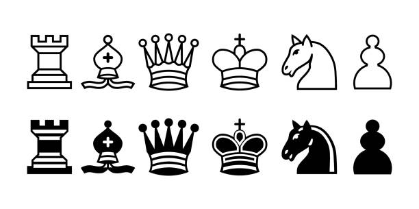 illustrazioni stock, clip art, cartoni animati e icone di tendenza di figure scacchi - black hobbies chess knight chess