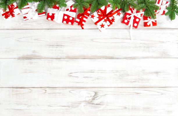 istock Red white gift boxes ribbon bow Christmas decoration 901633062