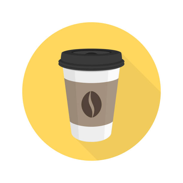 Coffee flat vector icon. Coffee vector icon in flat style with long shadows. Takeaway coffee paper cup sign. EPS 10. paper coffee cup stock illustrations