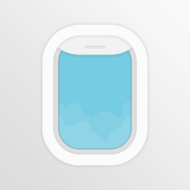 ilustrações de stock, clip art, desenhos animados e ícones de aircraft window vector. - window porthole sky cloudscape