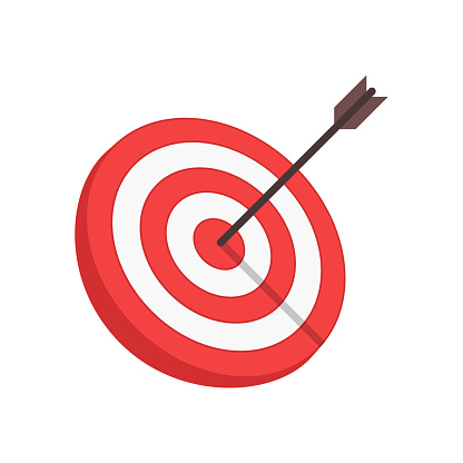 Target with arrow in modern flat style isolated on white background. Goal achieve or Business success concept. Vector illustration. EPS 10.