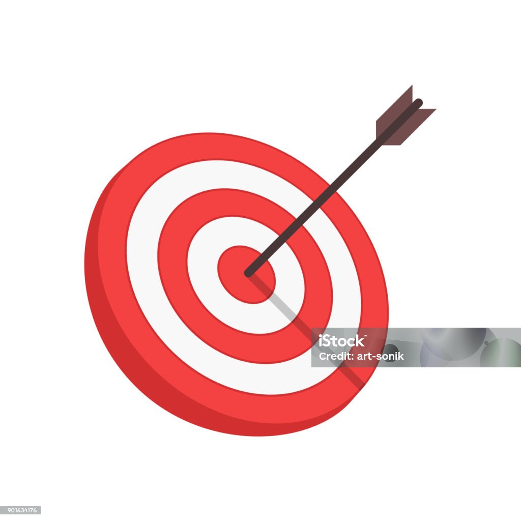 Vector target and arrow. Target with arrow in modern flat style isolated on white background. Goal achieve or Business success concept. Vector illustration. EPS 10. Sports Target stock vector