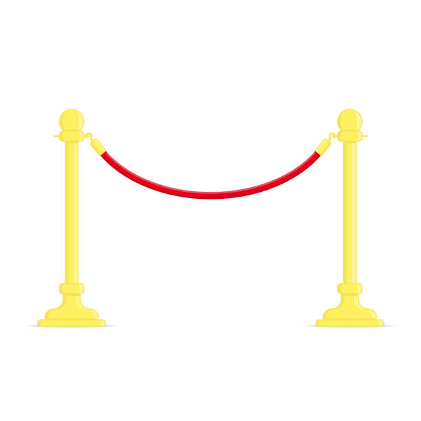 Stand rope barriers. Stand Ropes barriers in flat design style. Golden barricade with red rope isolated on white background. Vector illustration. EPS 10. basketball crowd stock illustrations
