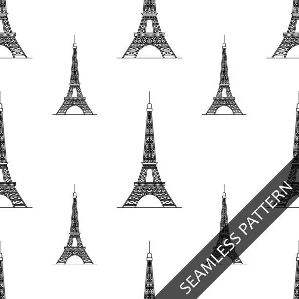 Vector illustration of seamless pattern with silhouette of the Eiffel tower