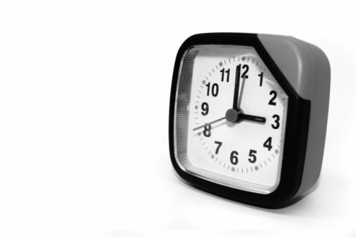 black and white alarm clock