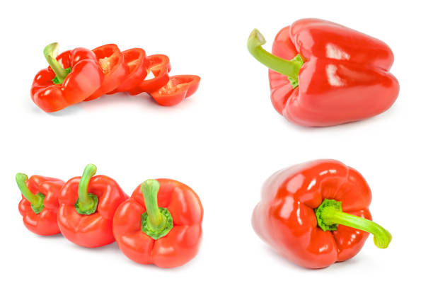 istock Collage of red bell peppers isolated on white 901635002