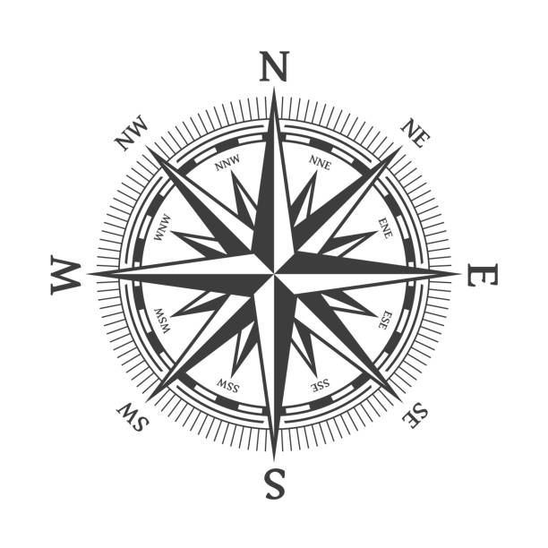 schwarze windrose. - compass compass rose north direction stock-grafiken, -clipart, -cartoons und -symbole